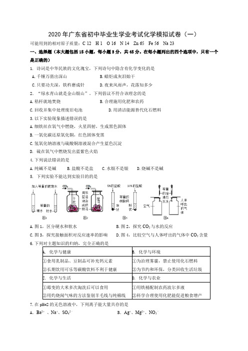 2020年广东省初三学业考试化学模拟试卷一含答案