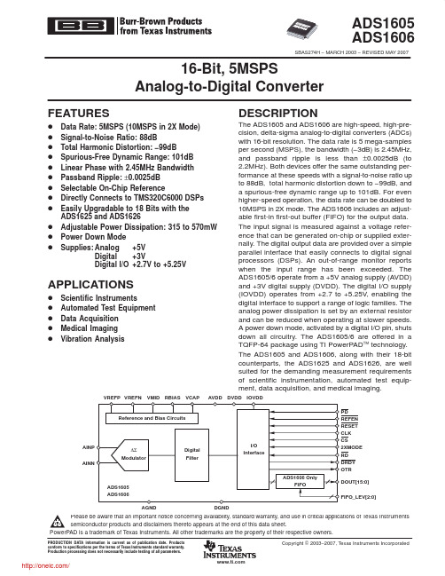 ADS1605IPAPT;ADS1606IPAPT;ADS1605IPAPR;ADS1605IPAPRG4;ADS1605IPAPTG4;中文规格书,Datasheet资料