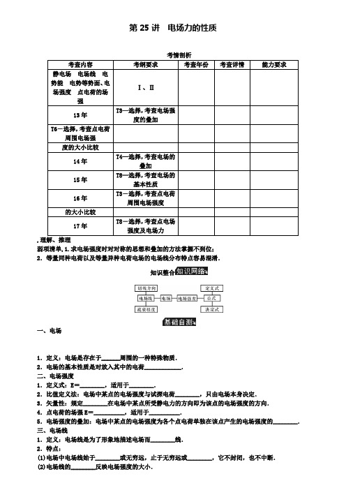 (江苏专版)2019年高考物理总复习第25讲电场力的性质讲义