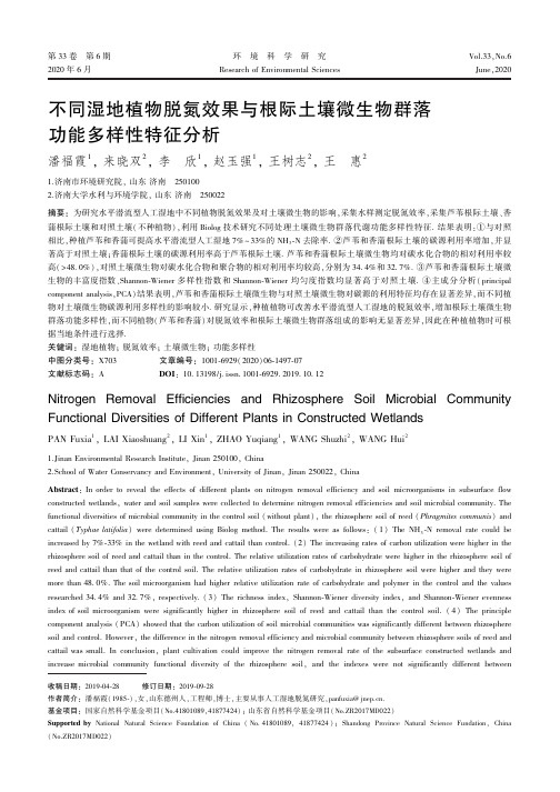 不同湿地植物脱氮效果与根际土壤微生物群落功能多样性特征分析