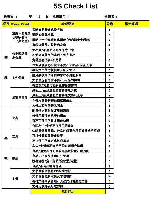 5S检查表格式