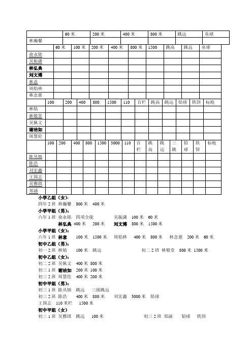 19届运动会成绩表和参赛项目表