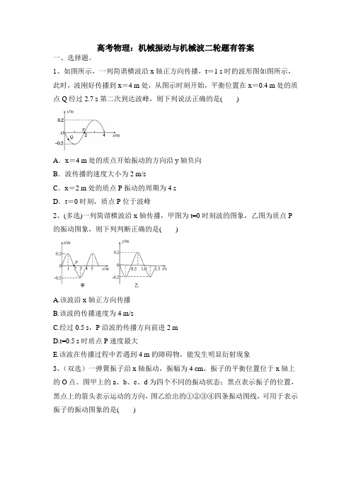 高考物理二轮复习题：机械振动与机械波