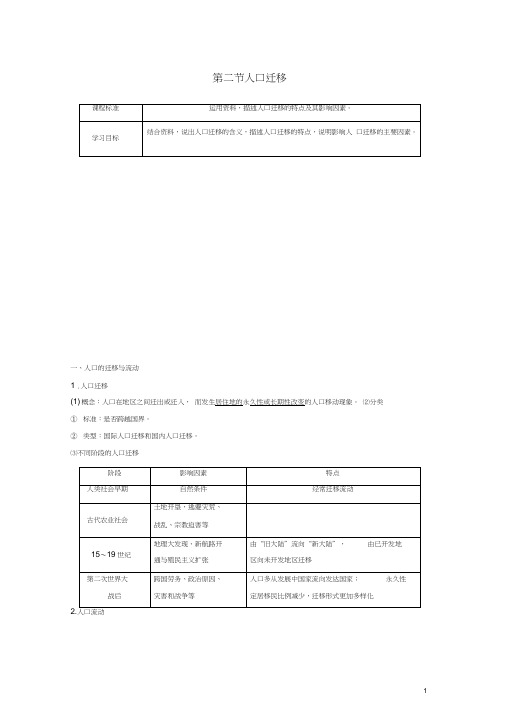 高中地理第1单元人口与地理环境第二节人口迁移导学案鲁教版必修2