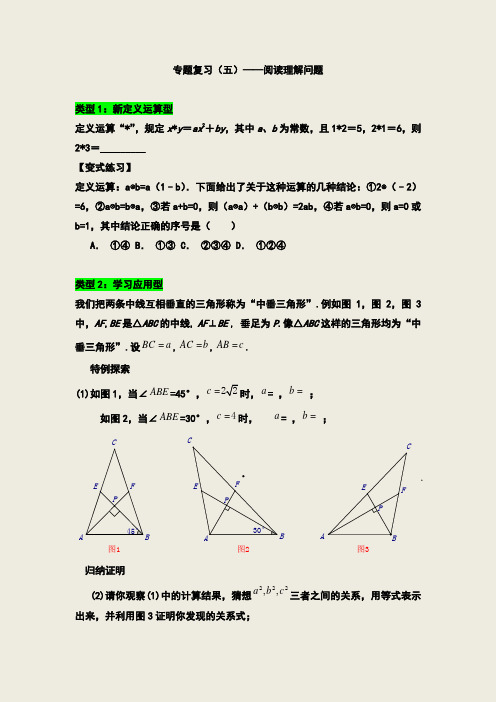 初中数学中考八大题型典中典专题复习试题阅读理解问题