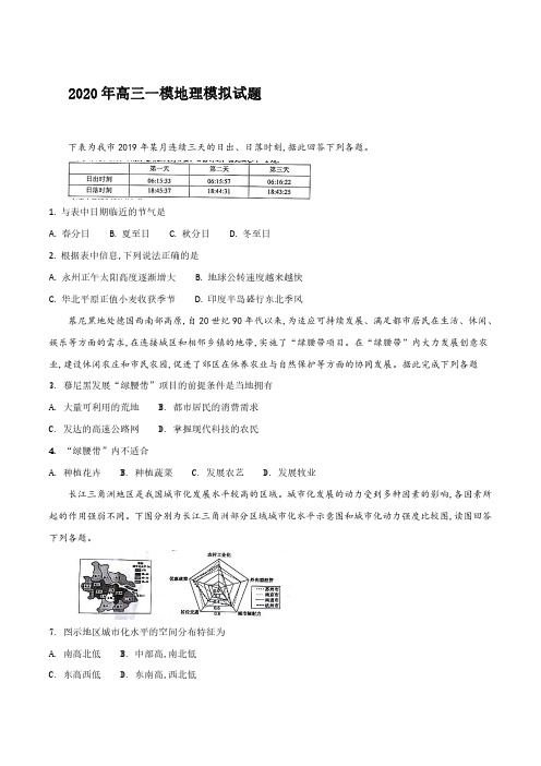 2020高三一模地理试题