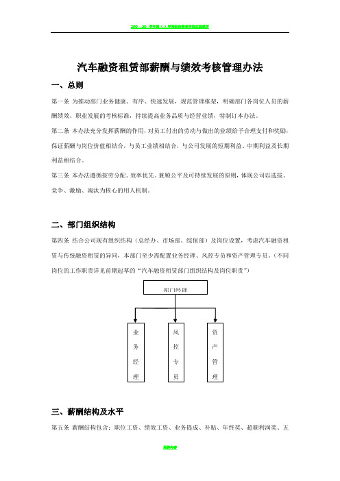 汽车融资租赁部薪酬与绩效考核管理办法