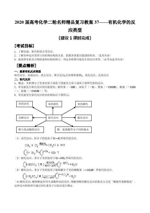 2020届高考化学二轮名师精品复习教案37――有机化学的反应类型