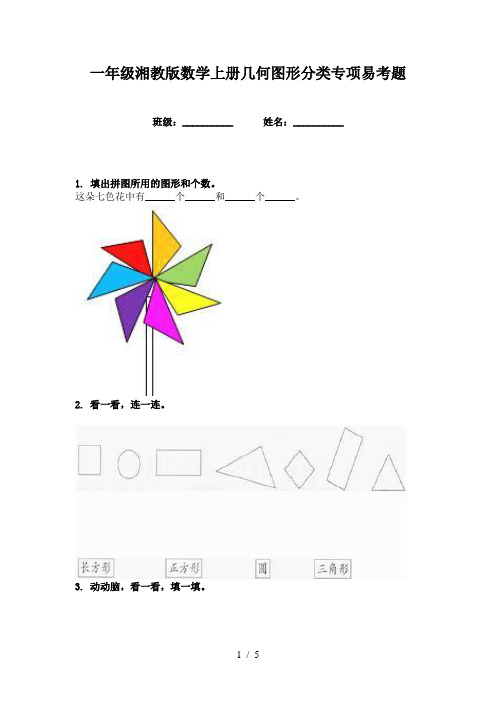 一年级湘教版数学上册几何图形分类专项易考题