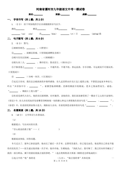 河南省漯河市九年级语文中考一模试卷