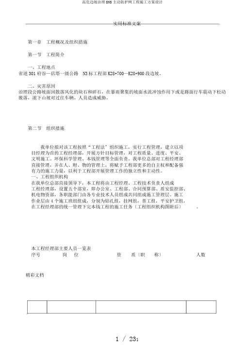 高危边坡治理SNS主动防护网工程施工方案设计