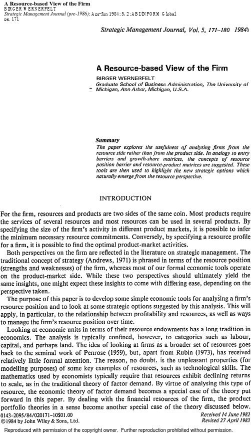 01A Resource-Based View of the Firm