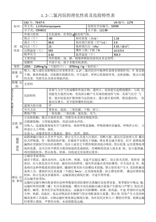 1,2-二氯丙烷的理化性质及危险特性表