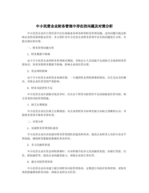 中小民营企业财务管理中存在的问题及对策分析