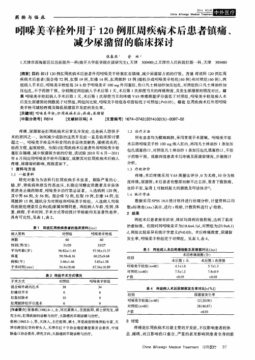 吲哚美辛栓外用于 120 例肛周疾病术后患者镇痛、减少尿潴留的临床探讨