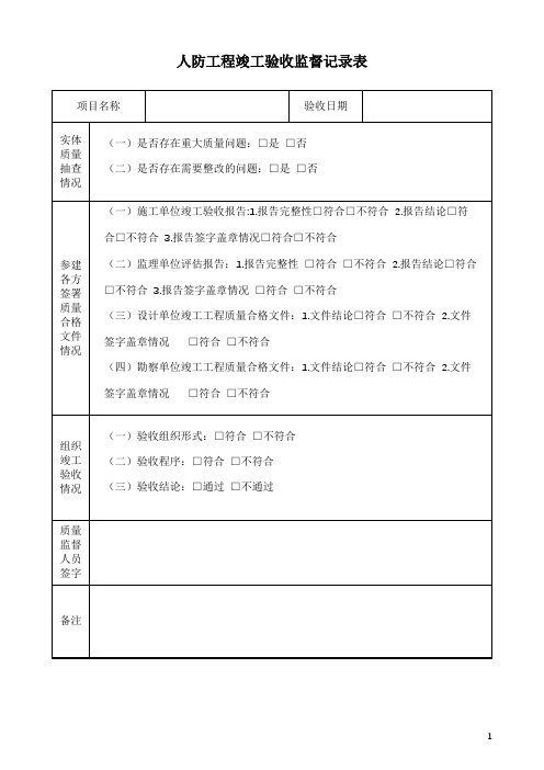 人防工程竣工验收监督记录表