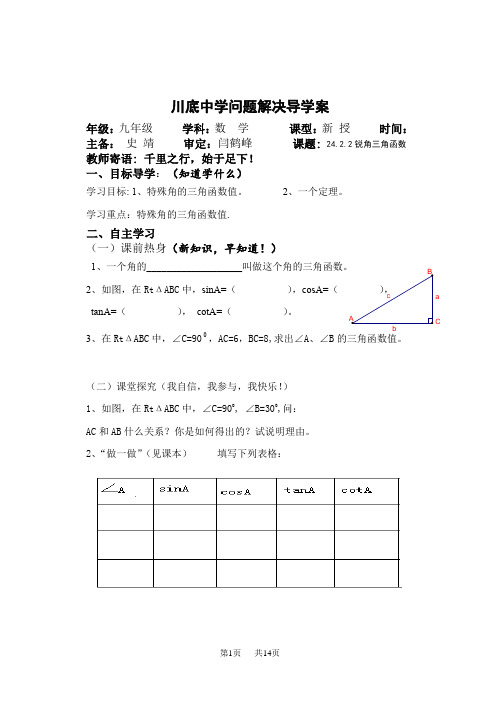 华师大版九年级(上)第24章解直角三角形导学案(全章) 第24章导学案B