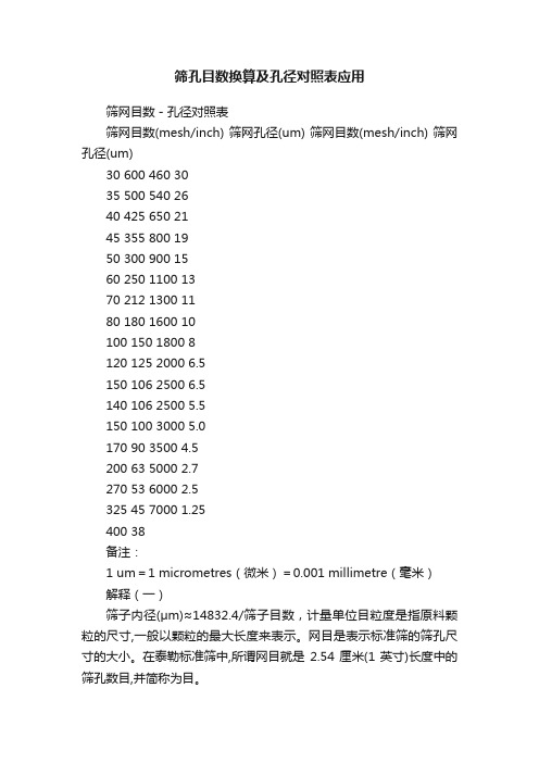 筛孔目数换算及孔径对照表应用