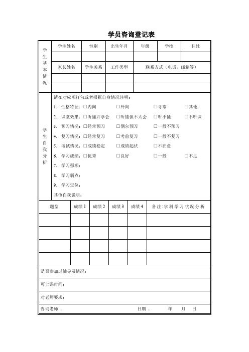 教育机构培训学校学员学科心理测试表格大全