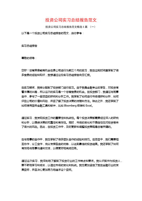 投资公司实习总结报告范文5篇