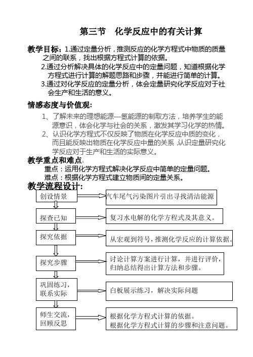 鲁教版九上化学 5.3化学反应中的有关计算 教案设计