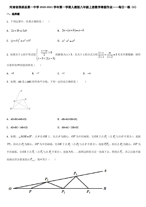 河南省淮滨县第一中学2020-2021学年第一学期人教版八年级上册数学寒假作业——每日一练(6)