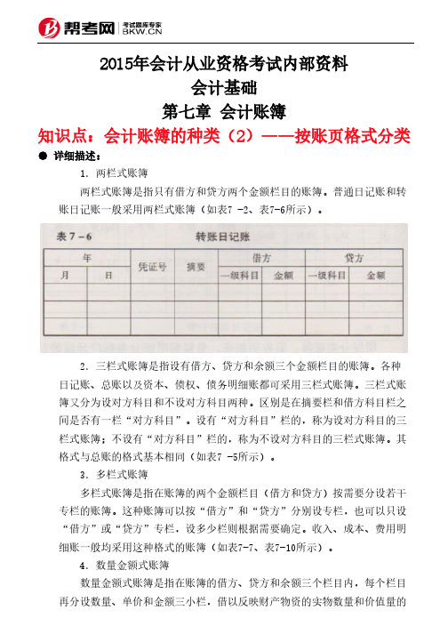 第七章 会计账簿-会计账簿的种类(2)——按账页格式分类