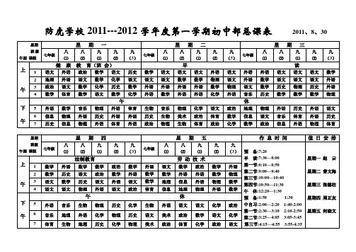 最新防虎学校2011-2012(上)初中课表