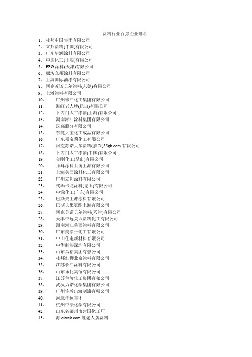 涂料行业百强企业排名