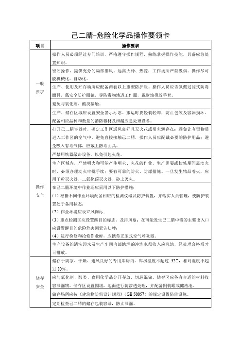 己二腈-危险化学品操作要领卡