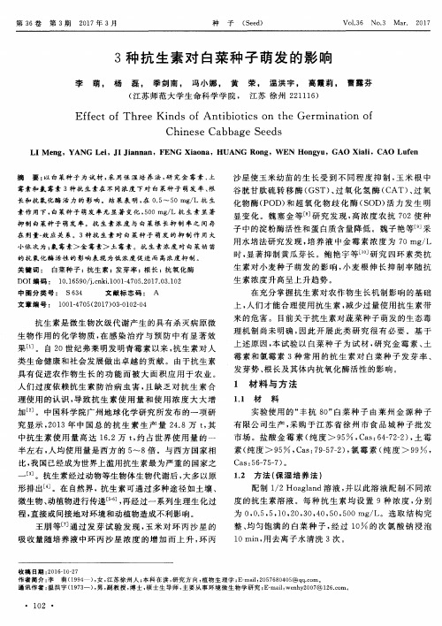 3种抗生素对白菜种子萌发的影响