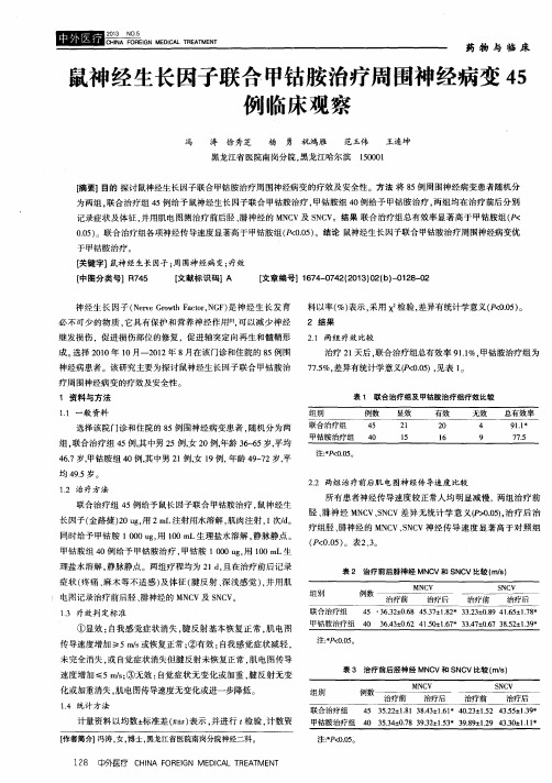 鼠神经生长因子联合甲钴胺治疗周围神经病变45例临床观察