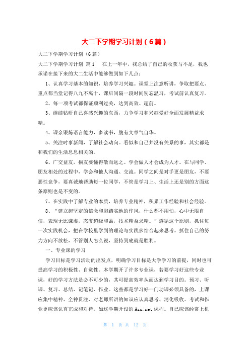 大二下学期学习计划(6篇)