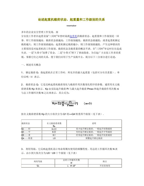 起重机载荷状态、起重量和工作级别的关系