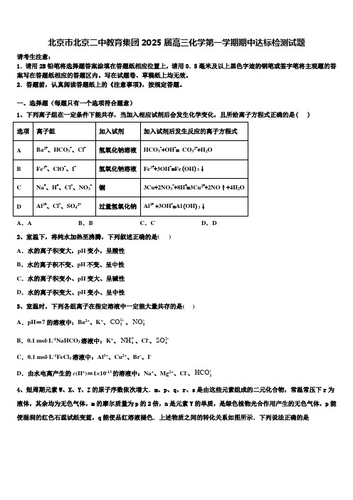 北京市北京二中教育集团2025届高三化学第一学期期中达标检测试题含解析