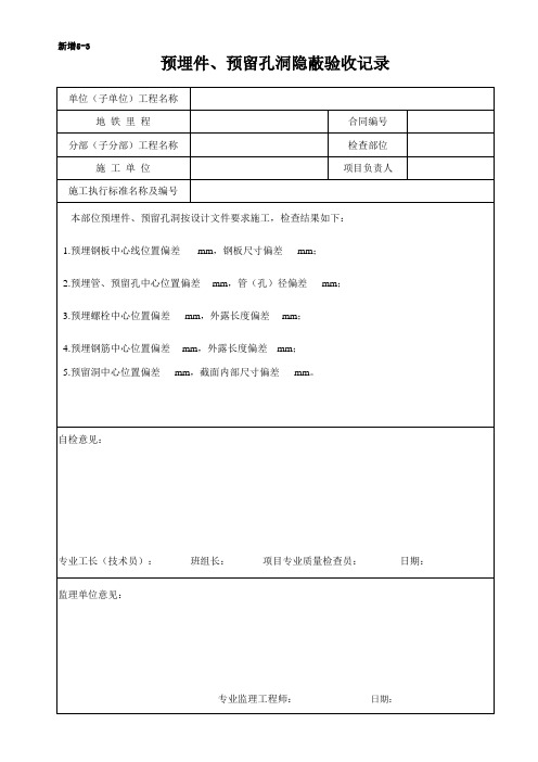 241预埋件、预留孔洞隐蔽验收记录