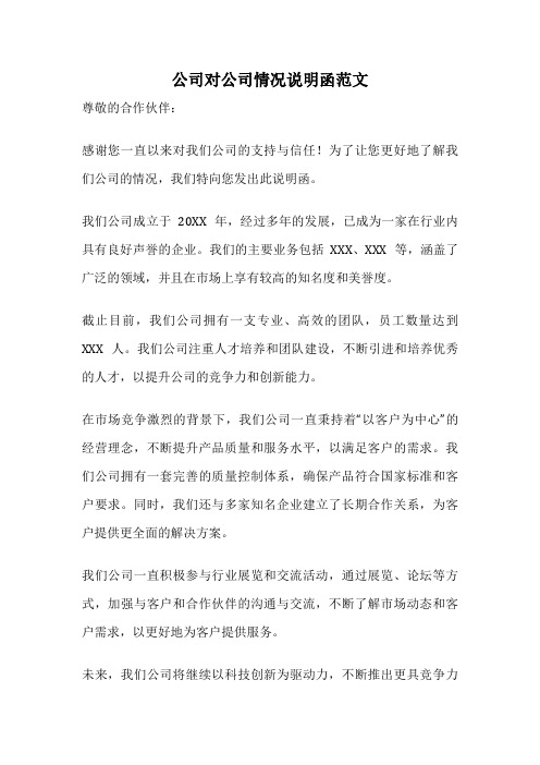 公司对公司情况说明函范文