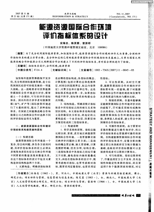 能源资源国际合作环境评价指标体系的设计