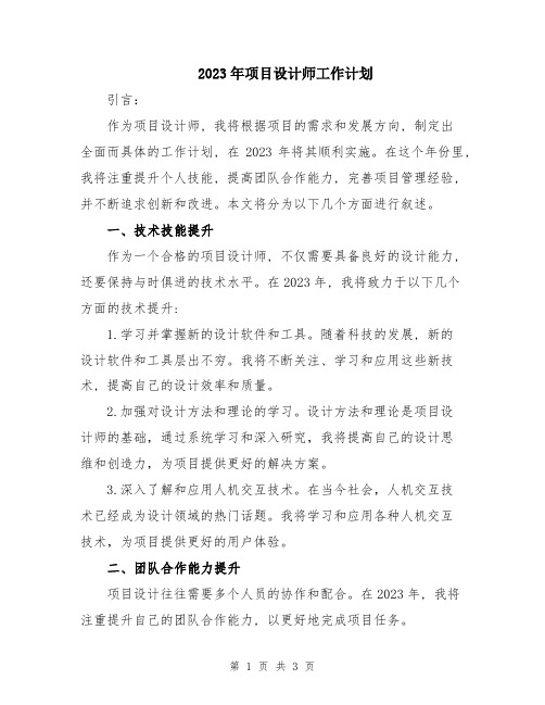 2023年项目设计师工作计划