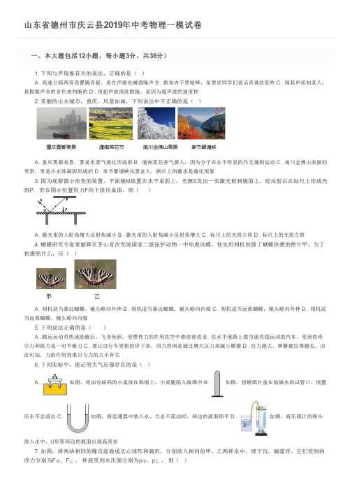 山东省德州市庆云县2019年中考物理一模试卷及参考答案