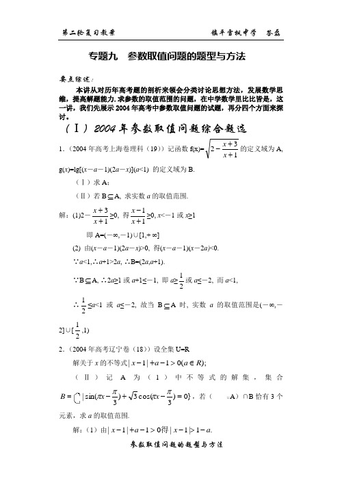 专题9： 参数取值问题的题型与方法