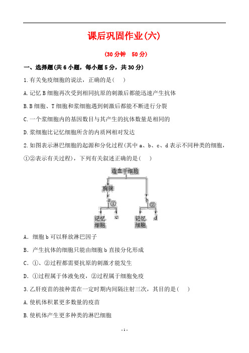 生物课后巩固作业(人教版必修3)2.4免疫调节