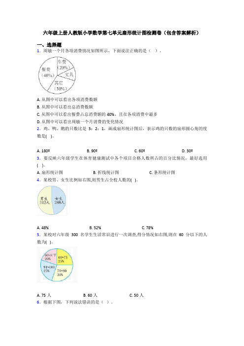 六年级上册人教版小学数学第七单元扇形统计图检测卷(包含答案解析)