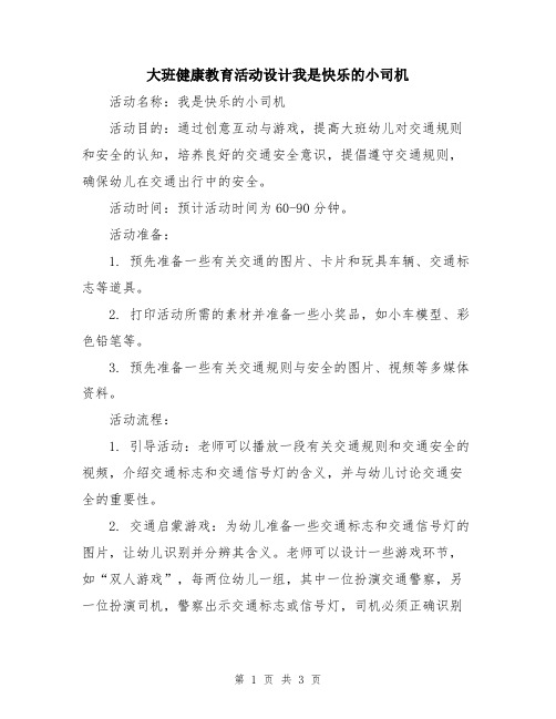 大班健康教育活动设计我是快乐的小司机