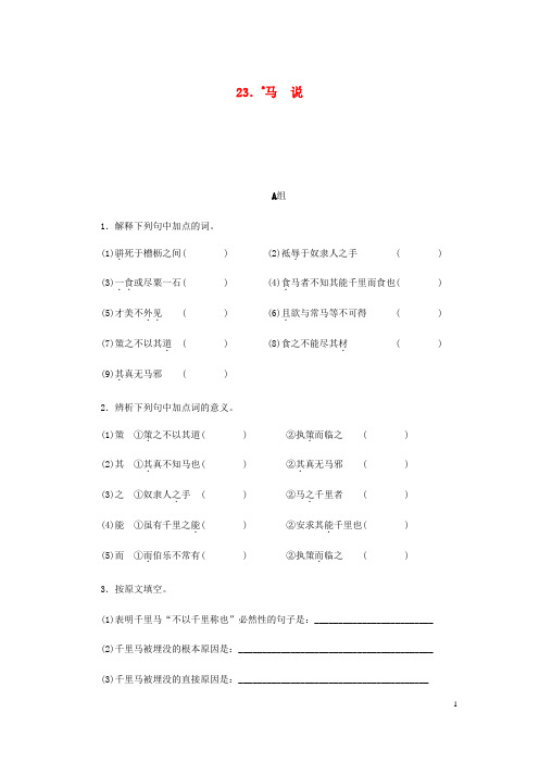 【部编版】八年级语文下册第六单元23马说练习试题(含答案)