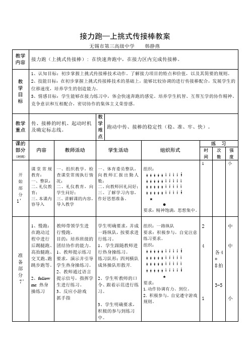 接力跑—上挑式传接棒教案