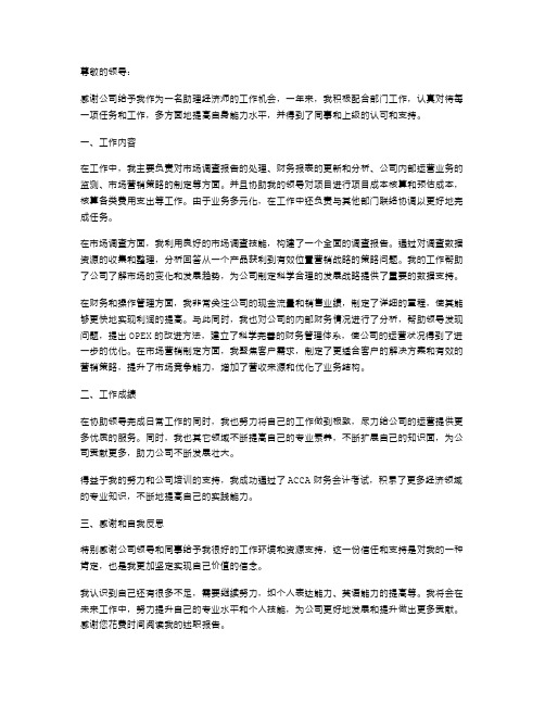 助理经济师的个人工作述职报告