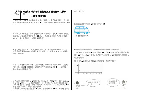 人教版六年级下册数学小升初试卷--行程问题应用题(含答案)sc2