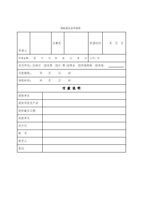 投标保证金申请表