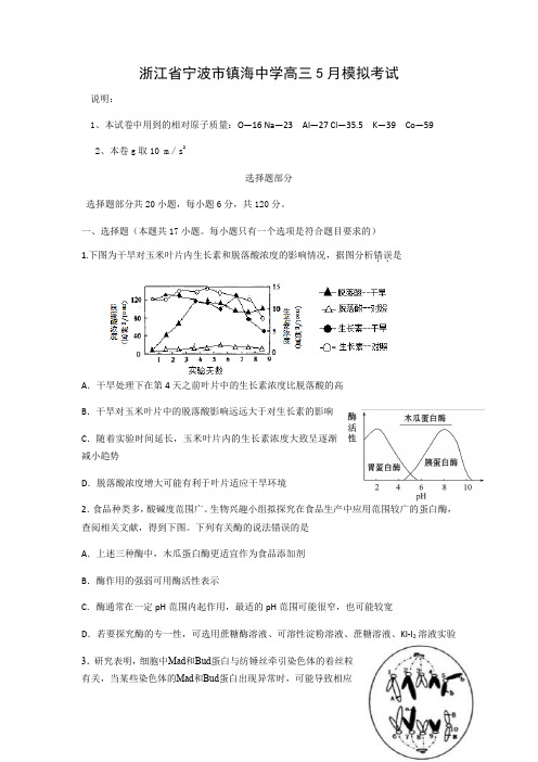 浙江省宁波市镇海中学高三5月模拟考试及答案